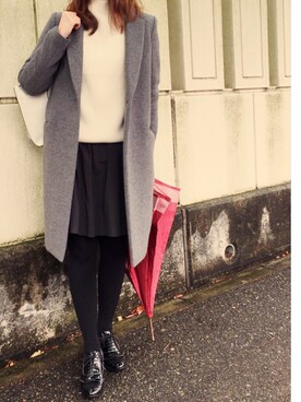 「HYKE」｜「アイテム（チェスターコート）」を使った、mami.t           さん（レディース・157cm）の冬コーディネート