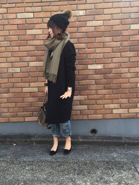 「CELINE」｜「アイテム（ニットキャップ/ビーニー）」を使った、mami.t           さん（レディース・157cm）の冬コーディネート