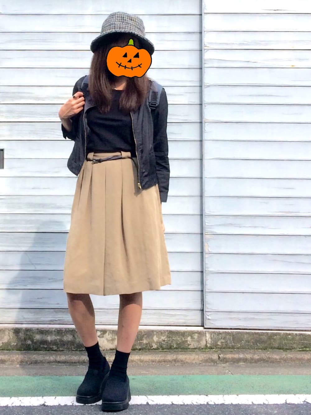 「天使なんかじゃない、厚底靴、ハリスツイード、ヴィンテージ、vintage、リュック、翠ちゃん、秋のコーデ」｜「HARRIS TWEEDのアイテム（ハット、その他）」を使った、micha.x.!さん（レディース・160cm）の秋コーディネートの1枚目の写真