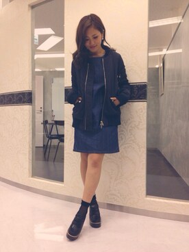 「Marblee（マー ブリー）のアイテム（ジャケット/アウター）」を使った、安岡あゆみさん（レディース・153cm）の秋コーディネート