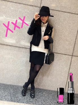 「シャネル」｜「アイテム（ライダースジャケット）」を使った、安岡あゆみさん（レディース・153cm）の春コーディネート