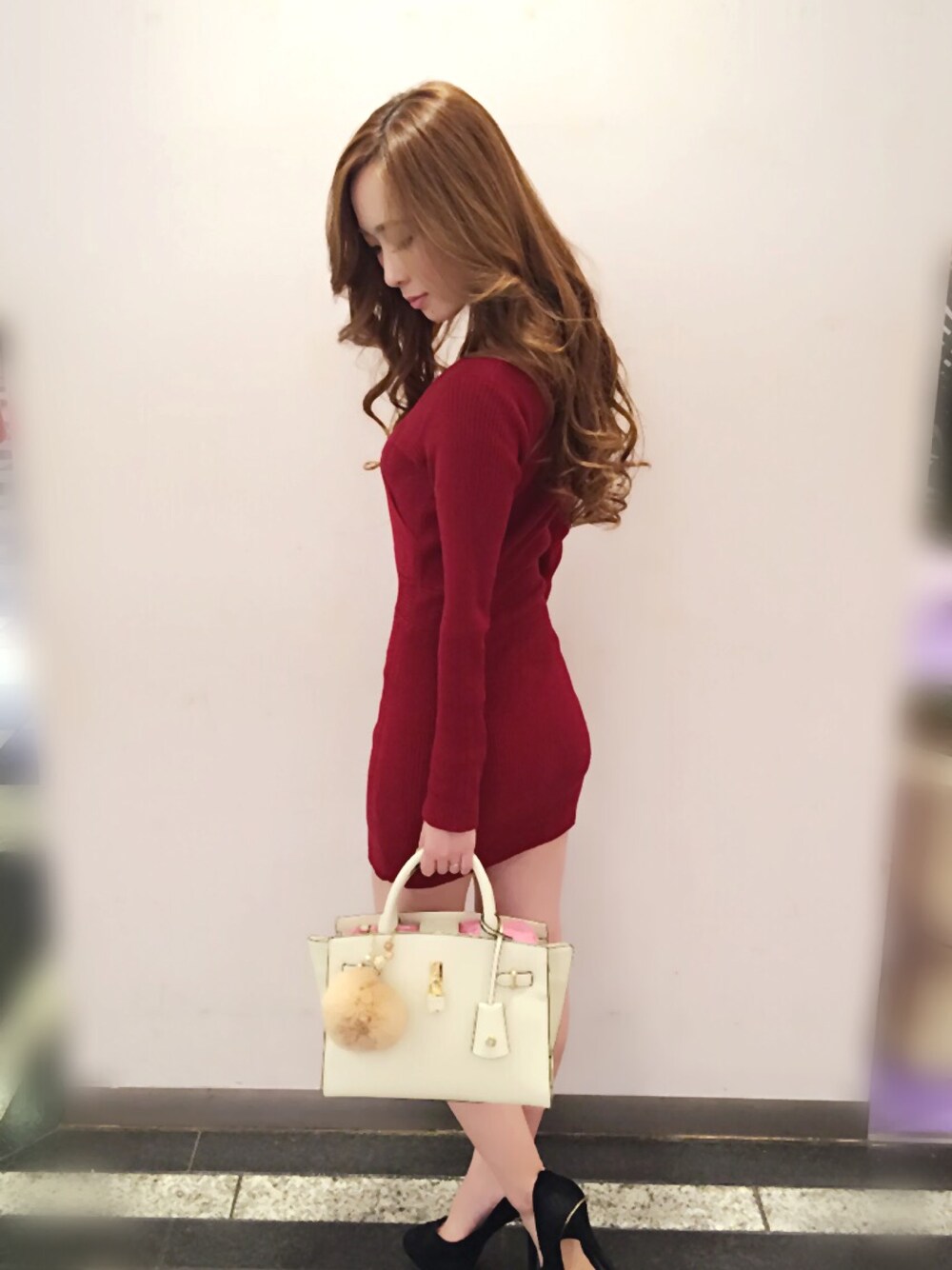 「ワンピース、キレイめ、ファー小物、Samantha Vega、Samantha Thavasa、サマンサベガ、サマンサタバサ、shibuya、shibuya109、渋谷109」｜「SAMANTHAVEGAのスクエアトート大◆（トートバッグ、ホワイト系）」を使った、ふーちゃんさん（レディース・155cm）の秋コーディネートの1枚目の写真
