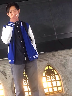 「しまむら（シマムラ）のアイテム（スタジャン）」を使った、聖さん（メンズ・173cm）の春コーディネート
