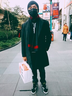 「NIKE Air Flightのアイテム」を使った、AAKLinさん（メンズ・183cm）の冬コーディネート