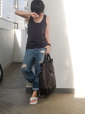 「アイテム（タンクトップ、グレー系）」を使った、Mariさん（レディース・150cm）の夏コーディネート