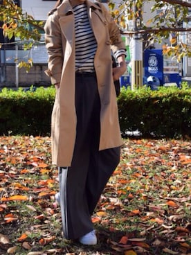 「A.P.C.（アーペーセー）のアイテム（トレンチコート）」を使った、piiipi75さん（レディース・158cm）の秋コーディネート