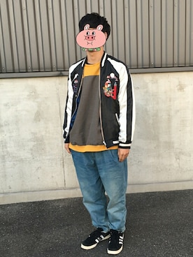 「刺繍」｜「アイテム（スタジャン）」を使った、Yさん（メンズ・170cm）の春コーディネート