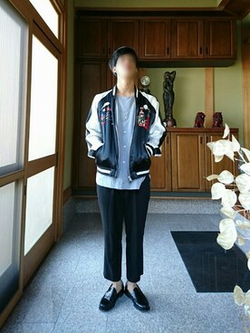 「刺繍」｜「アイテム（スタジャン）」を使った、Yさん（メンズ・170cm）の秋コーディネート