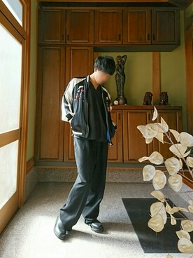 「刺繍」｜「アイテム（スタジャン）」を使った、Yさん（メンズ・170cm）の秋コーディネート