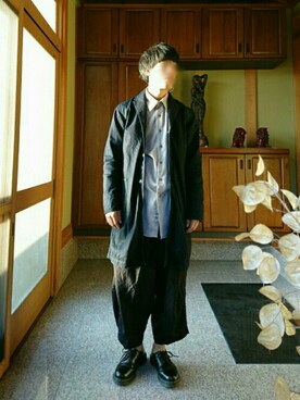 「ビッグシャツ」｜「アイテム（チェスターコート）」を使った、Yさん（メンズ・170cm）の秋コーディネート