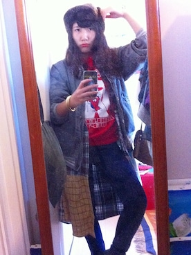 「NEW BALANCE（ニューバランス）のアイテム（スニーカー、ブラック系）」を使った、himariさん（キッズ・152cm）の冬コーディネート