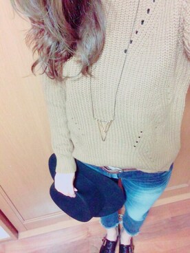 「Ungrid（アングリッド）のフレイドヘムストスリ（デニムパンツ）」を使った、kanaさん（レディース・162cm）の秋コーディネート