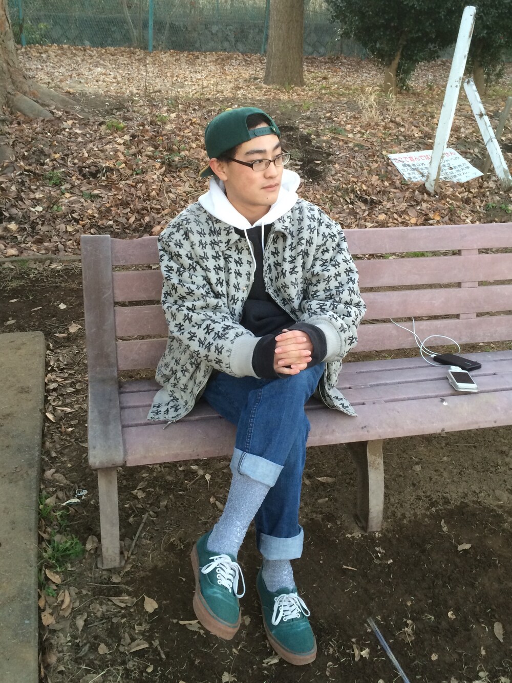 「スケーターソックス、スケーターコーデ、ストリート、KANGOL、Polo Ralph Lauren、ロールアップ、今年初投稿」｜「KANGOLのアイテム（キャップ、グリーン系）」を使った、アオイ   マツザワさん（メンズ・167cm）の冬コーディネートの1枚目の写真