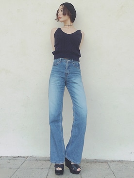 「Regalect（リガレクト）のアイテム（帽子）」を使った、鶴田真梨さん（レディース・170cm）の夏コーディネート