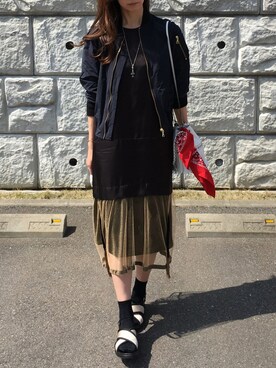 「フリンジバッグ」｜「アイテム（ブルゾン）」を使った、mayaさん（レディース・170cm）の春コーディネート