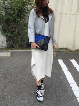 「Acne Studios（アクネストゥディオズ）のアイテム（ライダースジャケット）」を使った、mayaさん（レディース・170cm）の春コーディネート