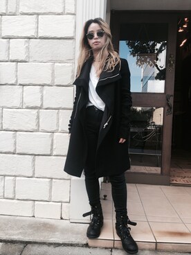 「Rick Owens（リックオウエンス）のアイテム（ジャケット/アウター、ブラック系）」を使った、Sakuraさん（レディース）の秋コーディネート