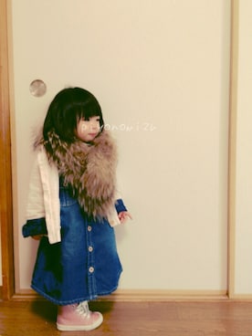 「アイテム（シャツワンピース）」を使った、piyonomizuさん（キッズ・80cm）の冬コーディネート