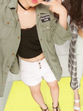 「WEGO（ウィゴー）のWEGO/カップインレースキャミソール（キャミソール、ブラック系）」を使った、ねこのめさん（レディース・151cm）の夏コーディネート