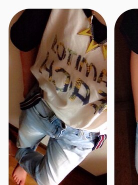 「Honeys（ハニーズ）のアイテム（Tシャツ/カットソー、ホワイト系）」を使った、ねこのめさん（レディース・151cm）の夏コーディネート