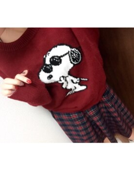 「no brand（ノーブランド）のアイテム（スカート、レッド系）」を使った、ねこのめさん（レディース・151cm）の秋コーディネート