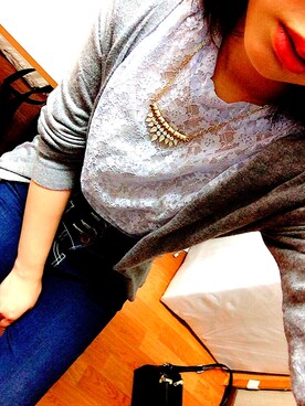 「earth music&ecology（アースミュージックアンドエコロジー）のアイテム（シャツ/ブラウス、ブルー系）」を使った、ねこのめさん（レディース・151cm）の春コーディネート