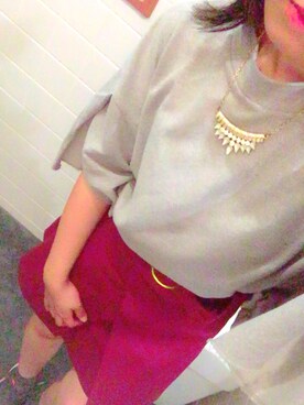 「EMODA（エモダ）のSLIT H/N 　Tシャツ（Tシャツ/カットソー、グレー系）」を使った、ねこのめさん（レディース・151cm）の秋コーディネート