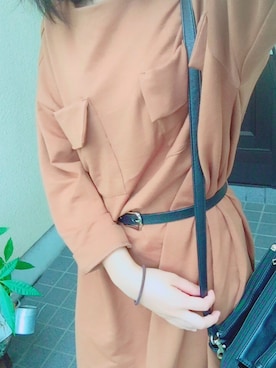 「NICE CLAUP（ナイスクラップ）のアイテム（ワンピース、ブラウン系）」を使った、ねこのめさん（レディース・151cm）の秋コーディネート