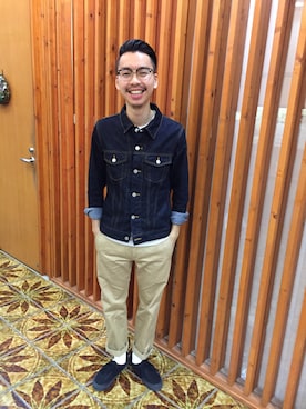 「アイテム（デニムジャケット）」を使った、SUZUKIさん（メンズ・170cm）の冬コーディネート