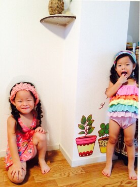 「アイテム（水着/着物・浴衣、レッド系）」を使った、yukichiさん（キッズ・90cm）の夏コーディネート