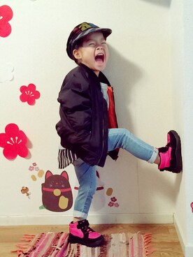 「JAM（ジャム）のアイテム（キャップ）」を使った、yukichiさん（キッズ・90cm）の冬コーディネート