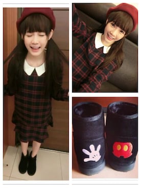 「アイテム（ハンチング/ベレー帽、レッド系）」を使った、Gracegiftさん（レディース・163cm）の冬コーディネート