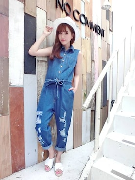 「アイテム（つなぎ/オールインワン）」を使った、Gracegiftさん（レディース・167cm）の夏コーディネート