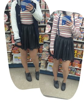 「ショート丈トップス」｜「アイテム（スタジャン）」を使った、ねこっちさん（レディース・158cm）の春コーディネート