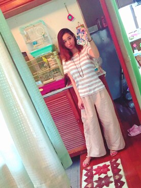 「FOREVER 21（フォーエバー トゥエンティーワン）のアイテム（Tシャツ/カットソー、ベージュ系）」を使った、N.yuliさん（レディース・153cm）の夏コーディネート