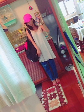 「POLO RALPH LAUREN（ポロ ラルフ ローレン）のアイテム（キャップ、ピンク系）」を使った、N.yuliさん（レディース・153cm）の夏コーディネート