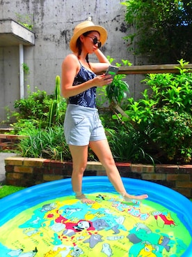 「海スタイル」｜「アイテム（帽子）」を使った、N.yuliさん（レディース・153cm）の夏コーディネート