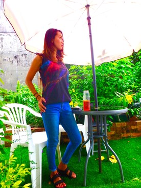 「ZARA（ザラ）のアイテム（Tシャツ/カットソー、ブラック系）」を使った、N.yuliさん（レディース・153cm）の夏コーディネート