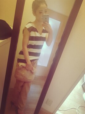 「Ameri（アメリ）のアイテム（クラッチバッグ）」を使った、rio.cさん（レディース・148cm）の秋コーディネート