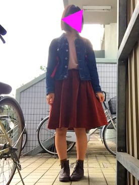 「ひざ丈スカート」｜「アイテム（ブーツ）」を使った、なおさん（レディース・162cm）の秋コーディネート