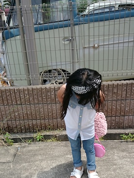 「abcd（ナシ）のアイテム（トップス、ホワイト系）」を使った、ウタさん（キッズ・130cm）の夏コーディネート