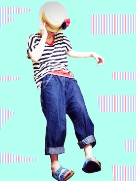 「チチカカ（チチカカ）のポンポン透かしテラピンチハット　　　　（ハット）」を使った、mrs.nicolmicalsさん（レディース・149cm）の夏コーディネート