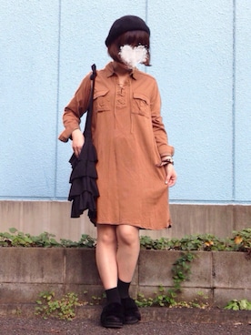 「ベレ女」｜「アイテム（ハンチング/ベレー帽）」を使った、ajiさん（レディース・153cm）の秋コーディネート