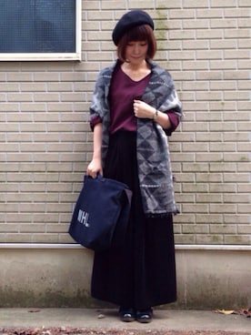 「ベレ女」｜「アイテム（ハンチング/ベレー帽）」を使った、ajiさん（レディース・153cm）の秋コーディネート