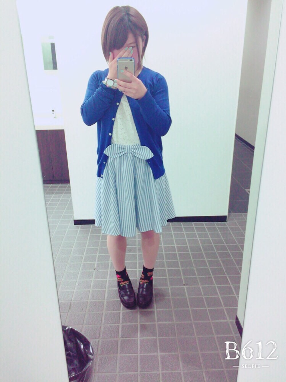 「大学」｜「しまむらのアイテム（ワンピース、ブルー系）」を使った、ちびちゃんさん（レディース・153cm）の春コーディネートの1枚目の写真