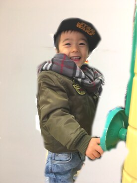 「no brand（ノーブランド）のアイテム（ブルゾン）」を使った、kouchaさん（キッズ・100cm）の冬コーディネート