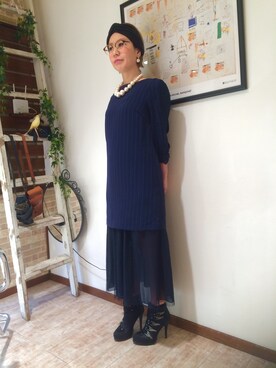 「パールアクセ」｜「アイテム（ブーティ）」を使った、Habitat Hair+Makeさん（レディース・160cm）の冬コーディネート