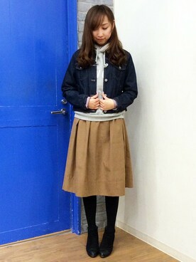 「LBC（エルビーシー）のアイテム（デニムジャケット）」を使った、kaoriさん（レディース・157cm）の冬コーディネート
