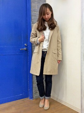 「LBC（エルビーシー）のアイテム（ステンカラーコート）」を使った、kaoriさん（レディース・157cm）の冬コーディネート
