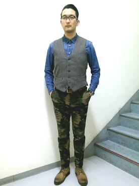 「UNIVERSAL LANGUAGE（ユニバーサルランゲージ）のアイテム（スラックス）」を使った、ＴＡＫＡ.Ｓさん（メンズ・160cm）の春コーディネート